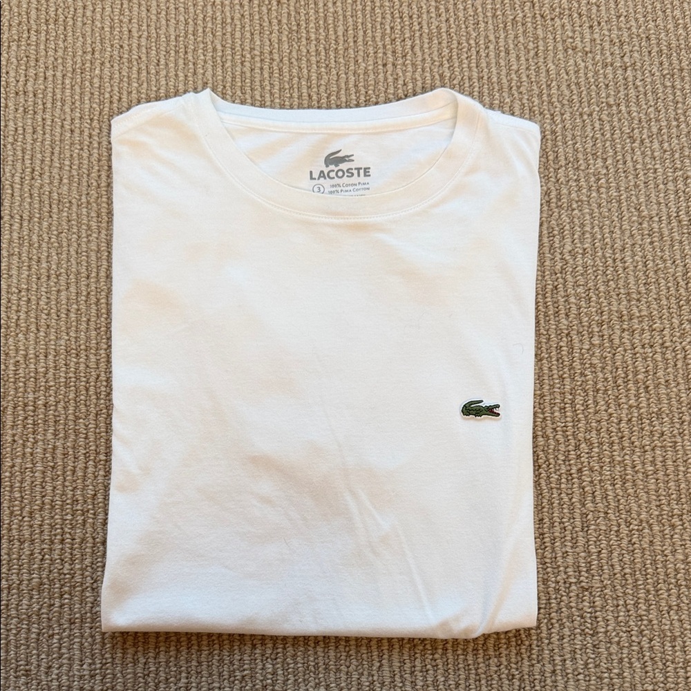 Lacoste White Short Sleeve Crew Neck Tee with Crocodile Logo Size Small